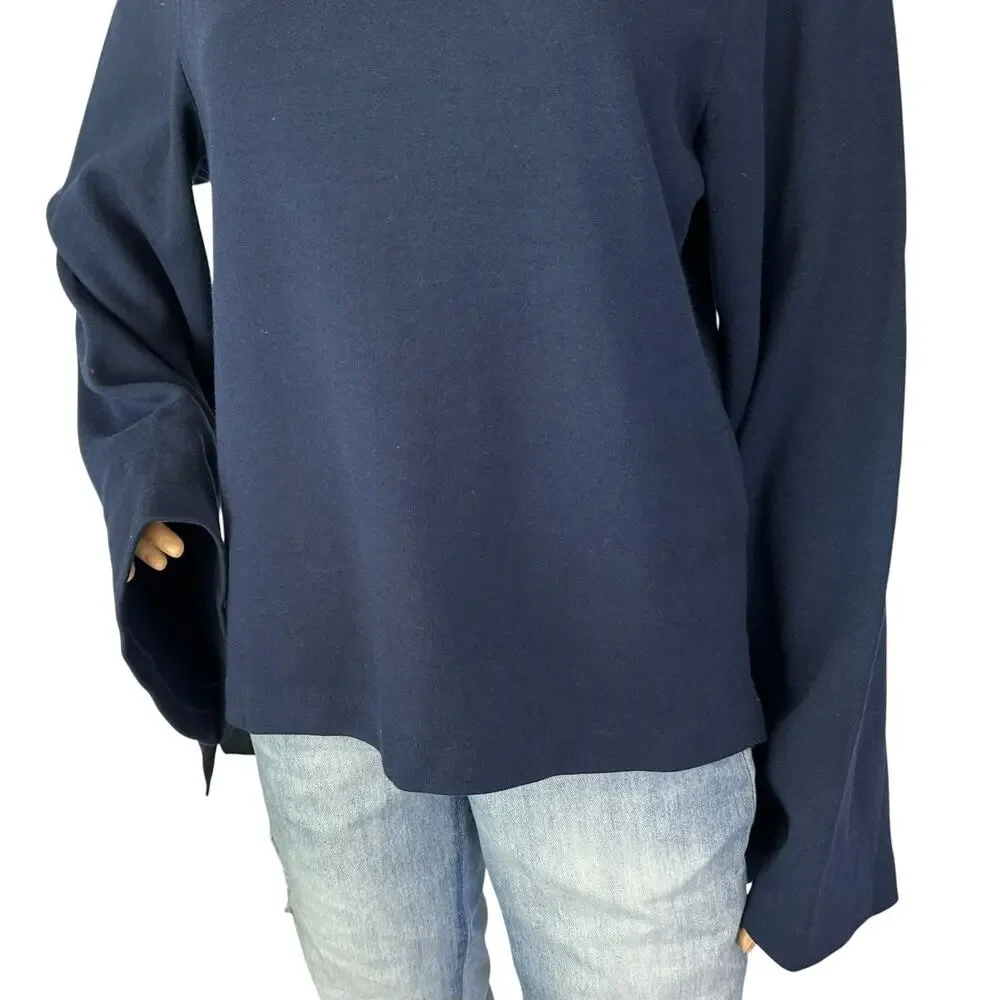 J. Crew Tie Sleeve Sweatshirt Navy Blue G8374 Size M